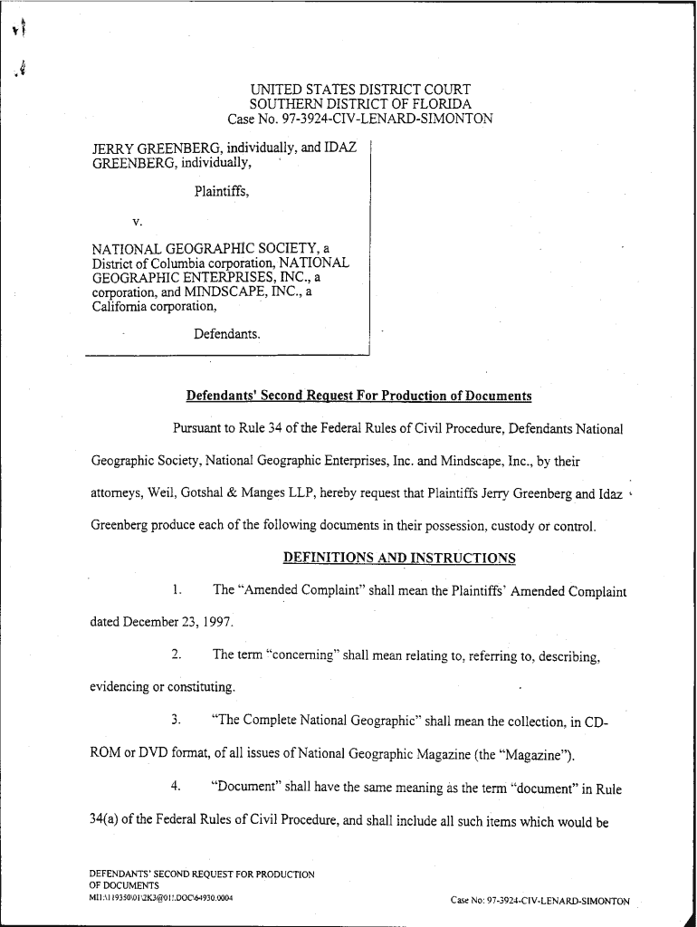 Application for Production of Documents Format