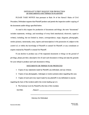Defendant's First Request for Production of Documents and Courts State Hi  Form