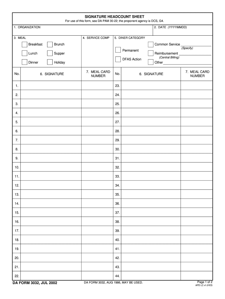 Army Headcount Sheet  Form