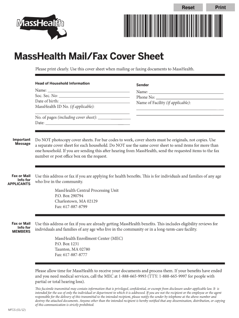Get and Sign Mass Health Fax Cover Sheet  Form