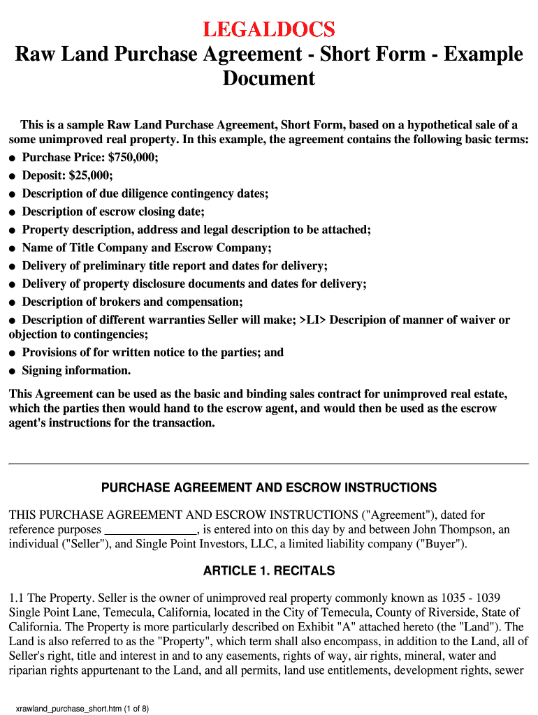 Land Sale Agreement Word Document  Form