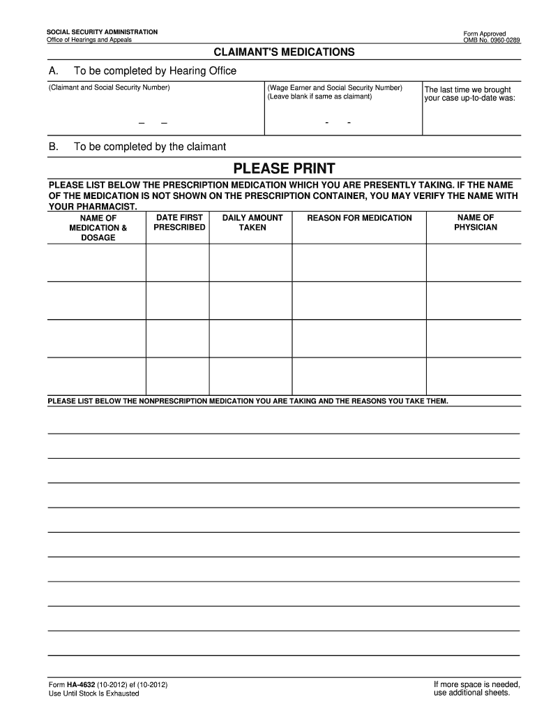  Ssa Medication List Form 2012