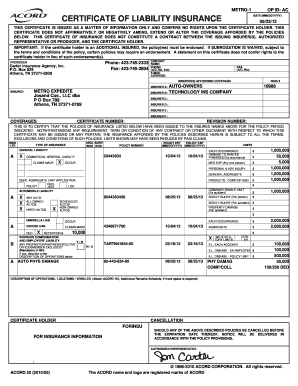 CERTIFICATE of LIABILITY INSURANCE %&amp;&amp;  Form