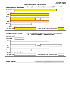 Project Performance Site Location S Form