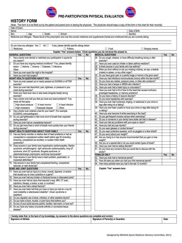  Mshsaa Physical Form 2011