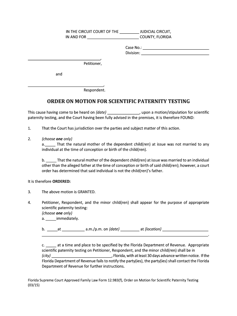 Florida Paturnity Order  Form