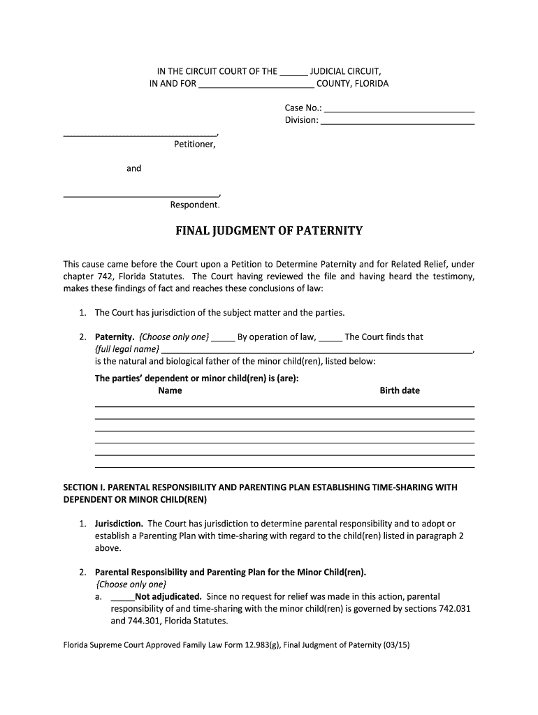 Judgment Paternity  Form