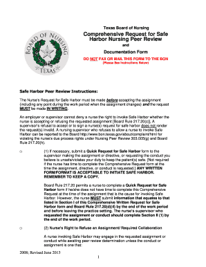 Comprehensive Request for Safe Harbor Nursing Peer Review Bon Texas  Form