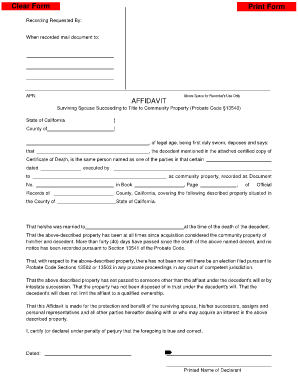 Affidavit of Surviving Spouse California  Form