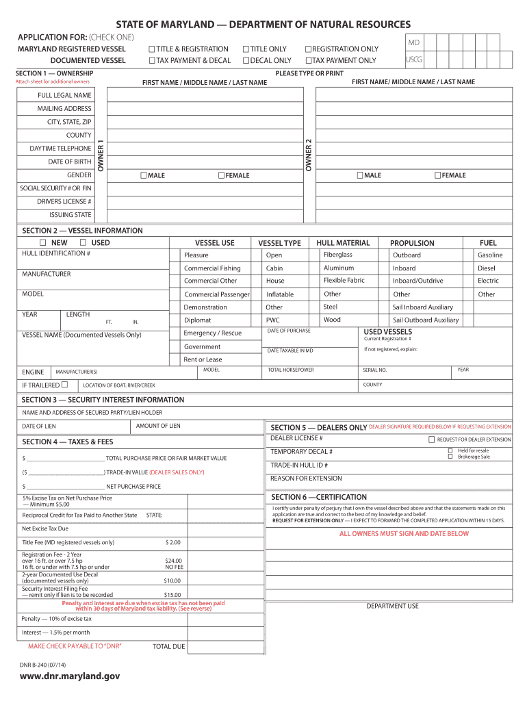  Maryland Dnr Form B 240 2014-2024