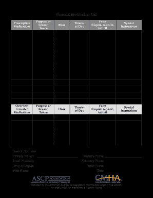 Personal Medication List Form American Society of Consultant