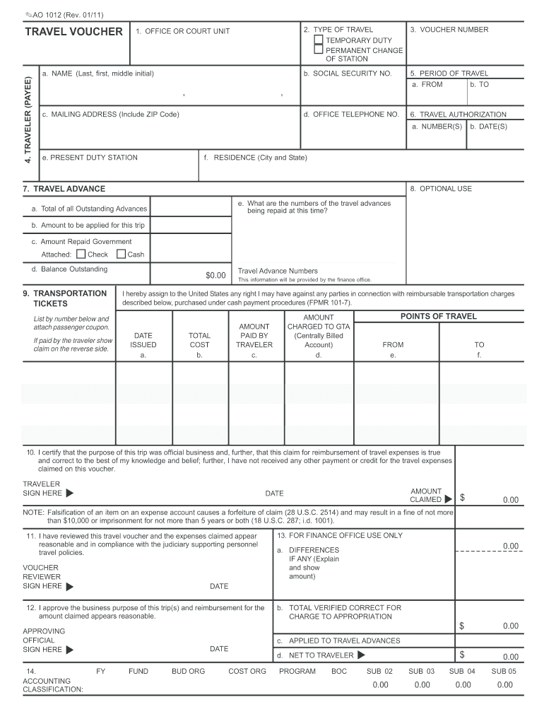  Travel Voucher Ao 1012 2011-2024