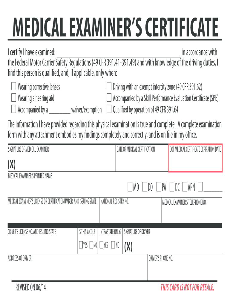 MEDICAL EXAMINER&amp;#39;S CERTIFICATE Transportation Wv  Form