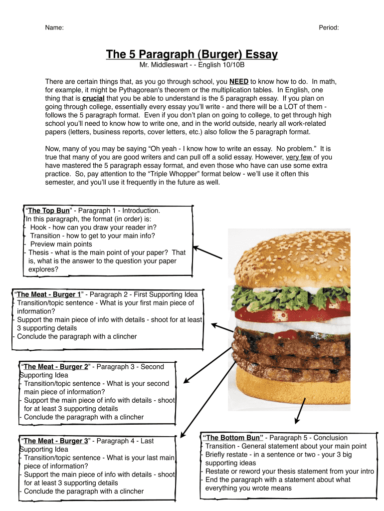 Hamburger Paragraph Writing Examples PDF  Form