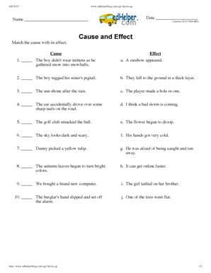 Cgi Date Name Answer ID # 0941485 Cause and Effect Match the Cause with Its Effect  Form