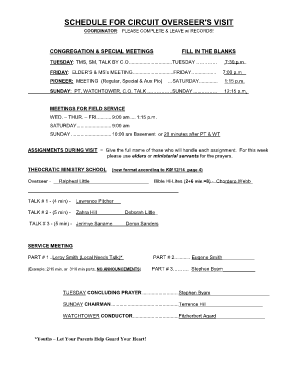 Circuit Overseer Visit Schedule Template  Form