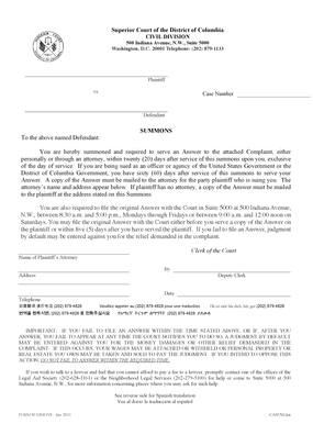 Dc Superior Court Address  Form