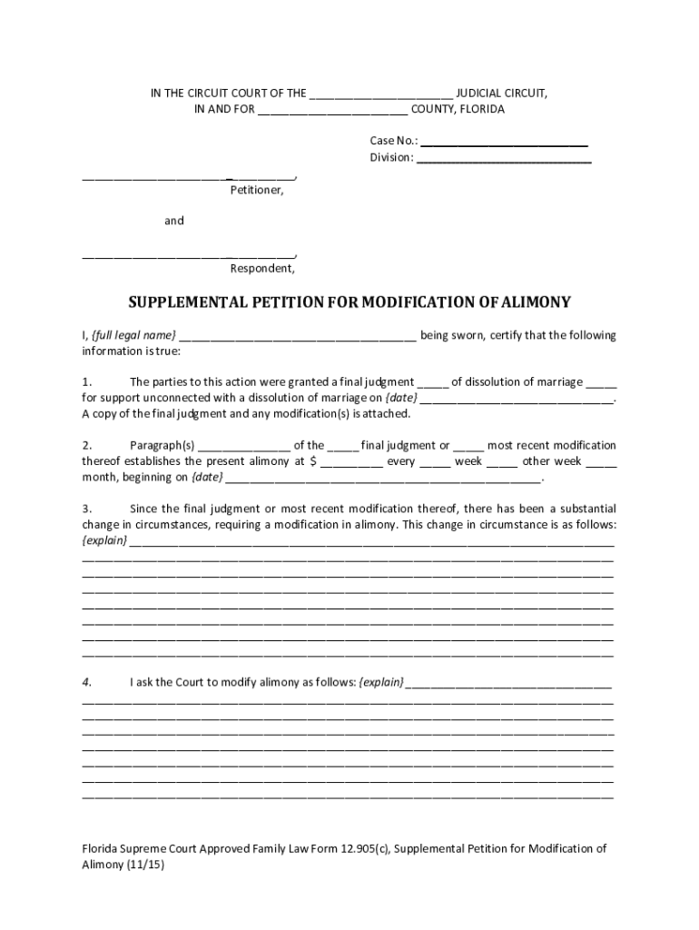 Florida Modification Alimony  Form