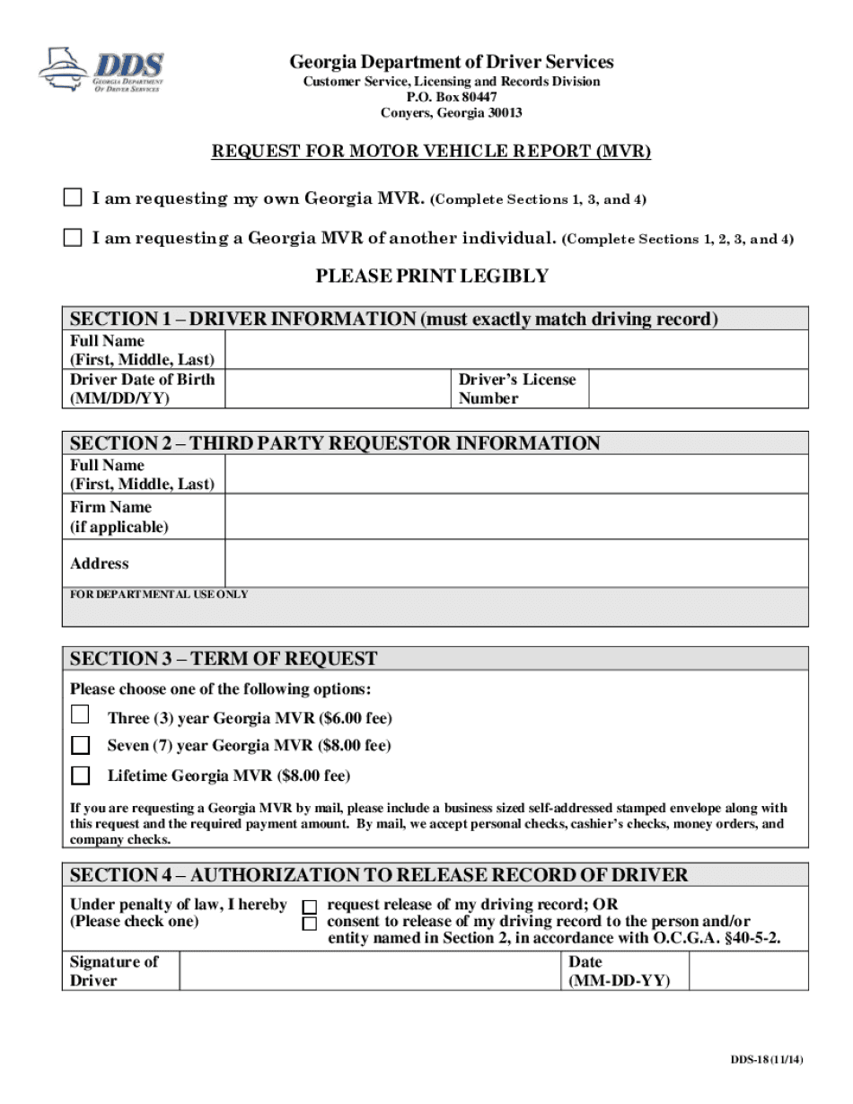 Georgia Dds Request  Form