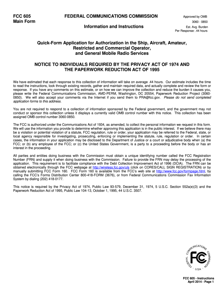  FCC Form 605, PDF Federal Communications Commission Fcc 2014