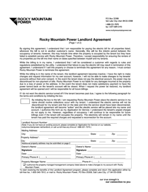 Rocky Mountain Power Landlord Agreement  Form