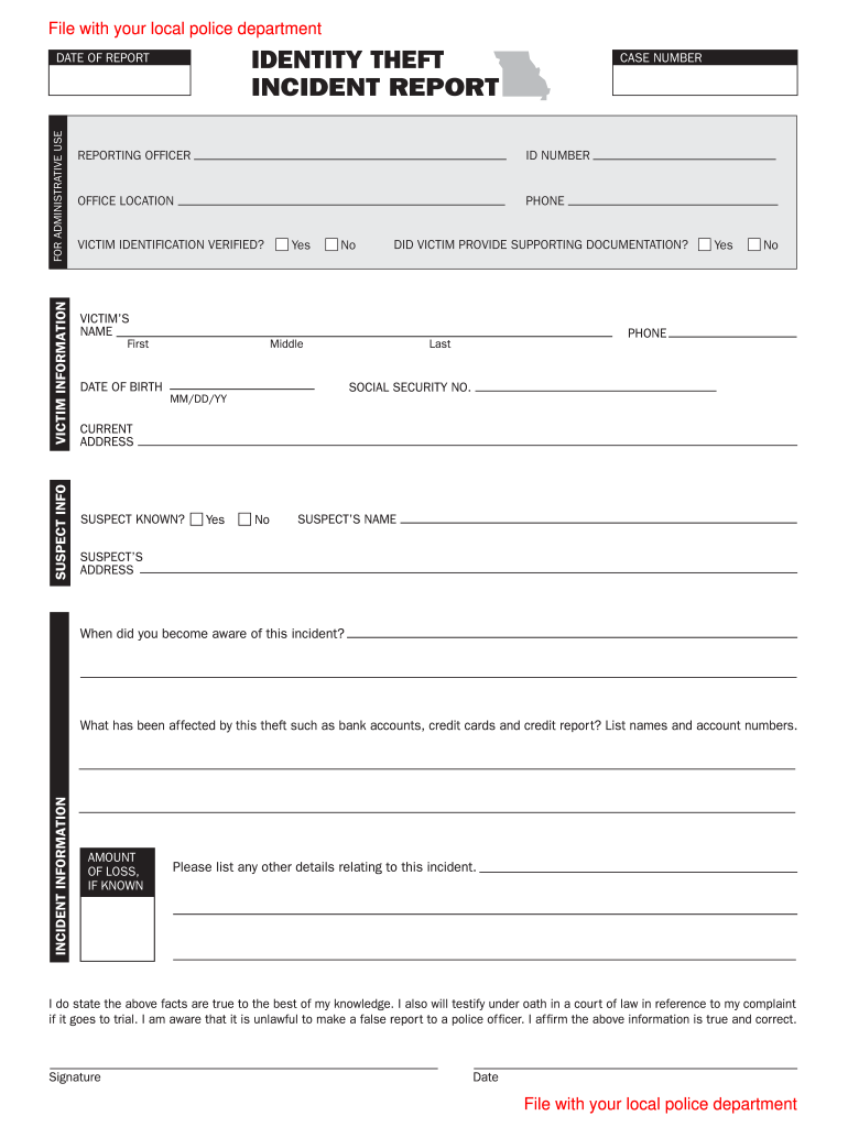 Theft Case Incident Report  Form