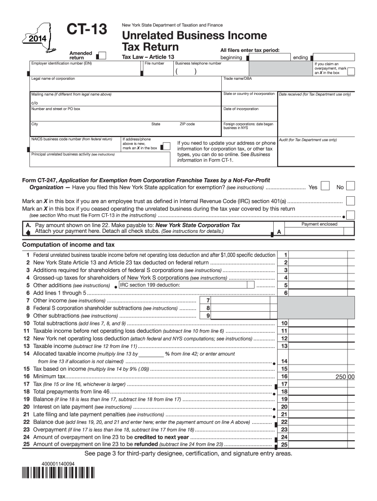  Form CT 13Unrelated Business Income Tax Returnct13 Tax Ny 2020