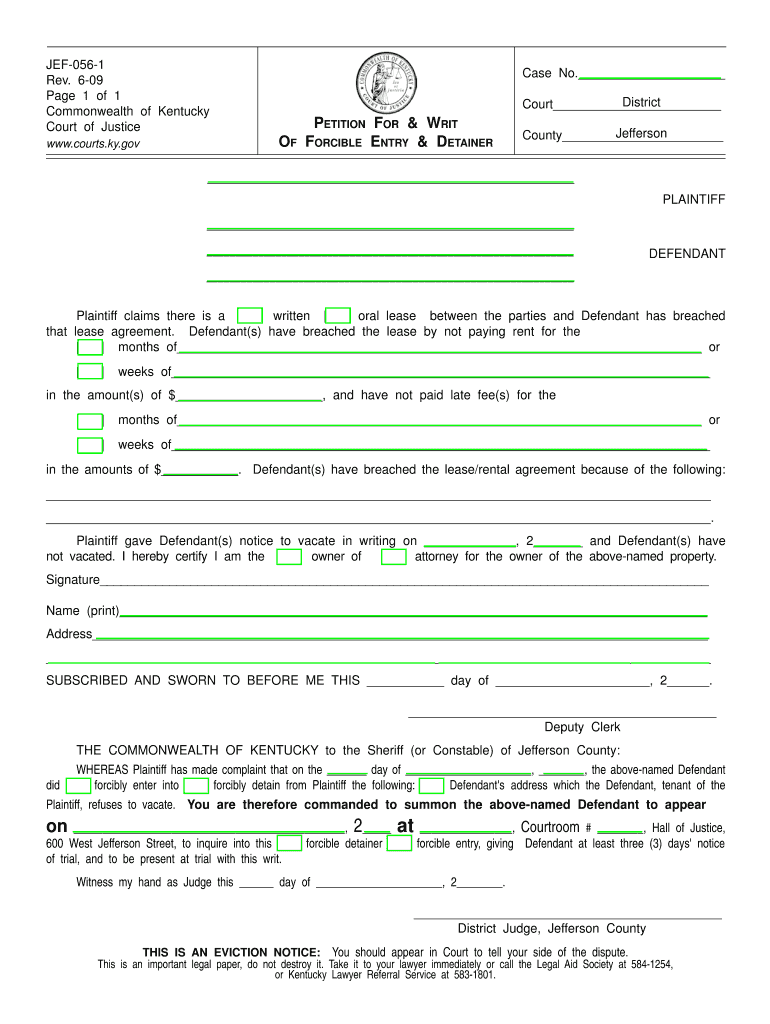 Kentucky Writ  Form