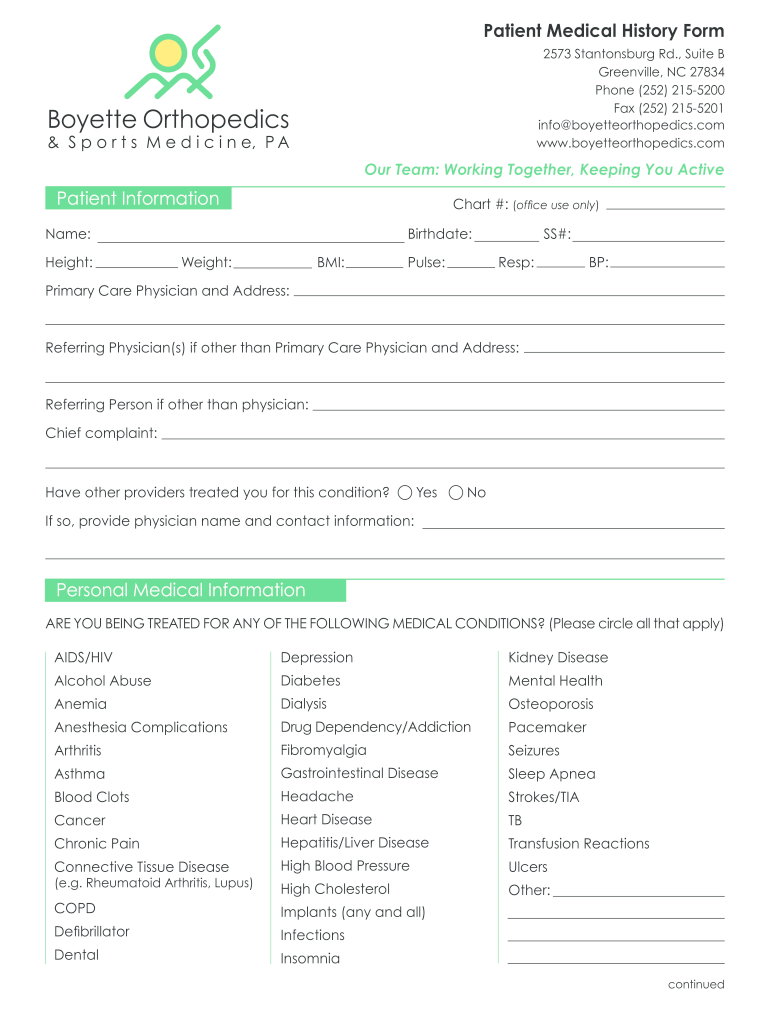 My Personal Health Record Printable  Form