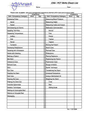 Cna Skills Checklist Printable  Form