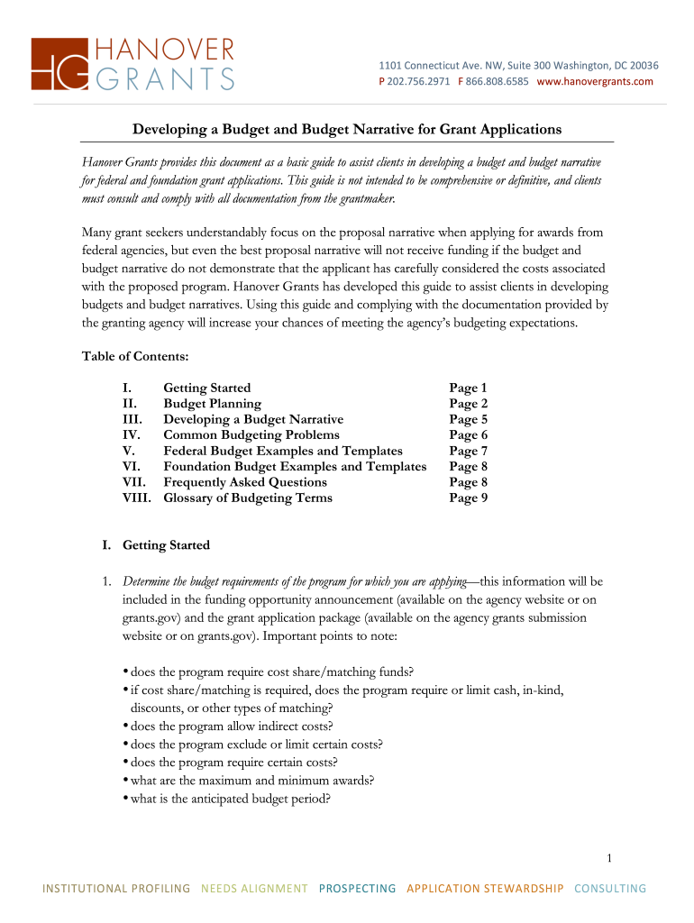 Developing a Budget Hanover Grants Form