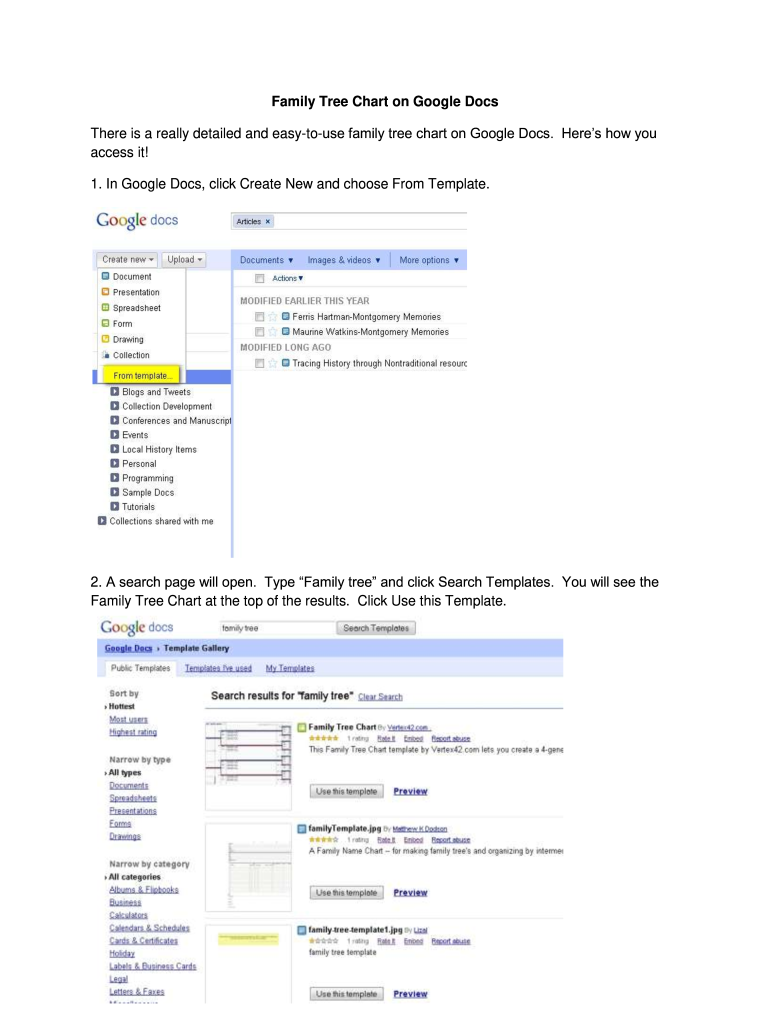 Family Tree Template Google Docs  Form