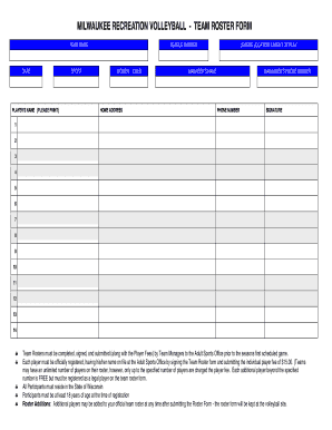 Volleyball Roster Template  Form