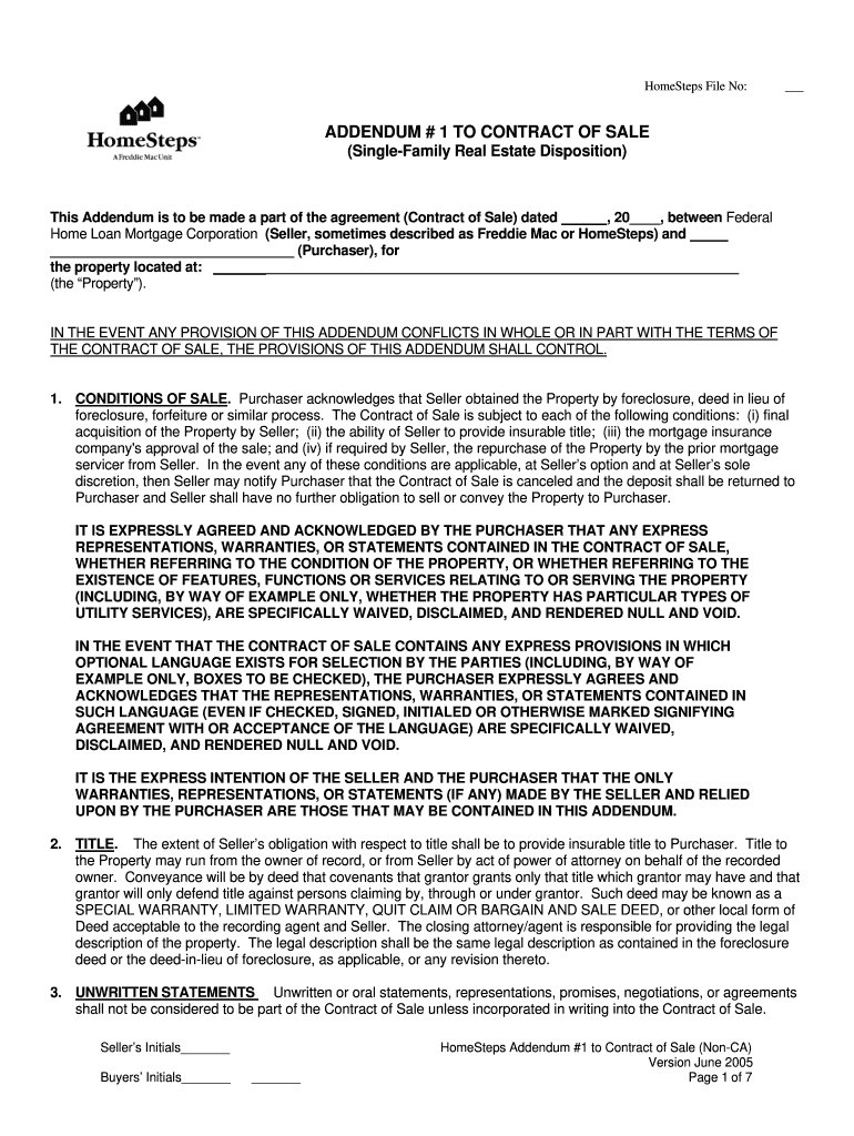  Homesteps Addendum #1 to Contract of Sale Non Ca Form 2005