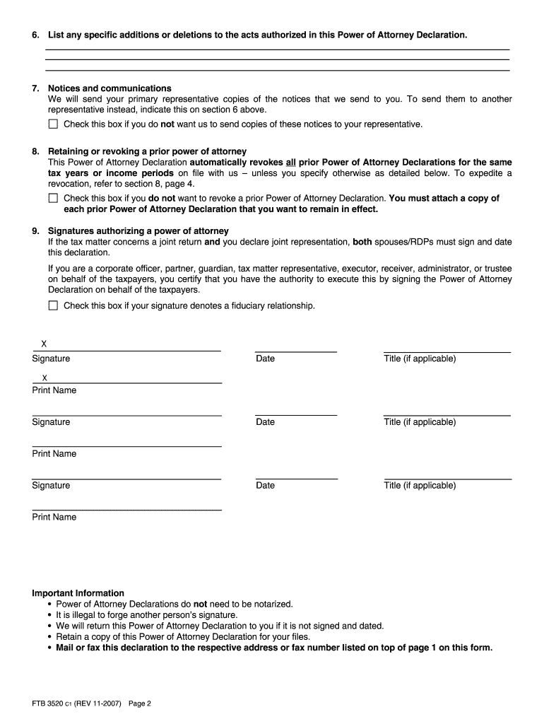 Ftb 3520 Fillable Form