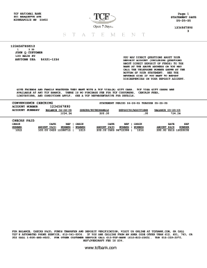 Tcf Bank Statement PDF  Form