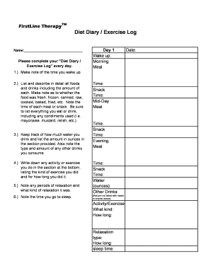 Meal and Excercise Diary Form