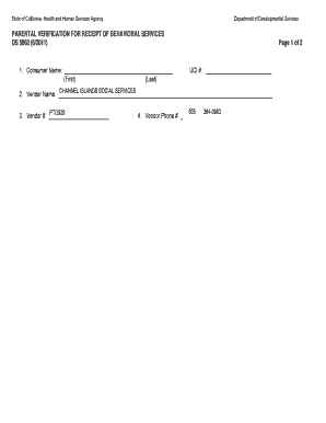 Parental Verification for Receipt of Behavioral Services Form