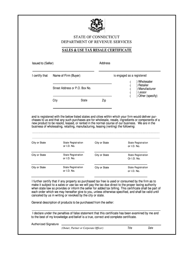 Ct Resale Certificate  Form
