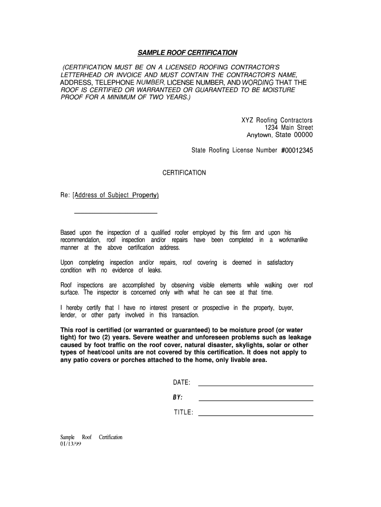  Roof Certification Leter 1999-2023