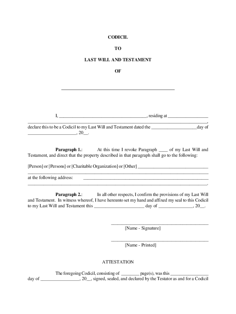 Codicil Template Uk  Form