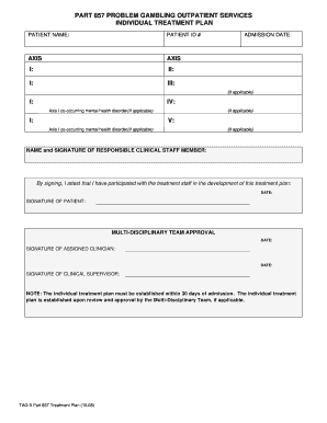 Drug Addiction Treatment Plan Sample  Form