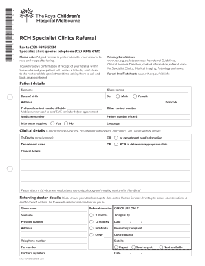 Rch Specialist Clinic Refrral  Form