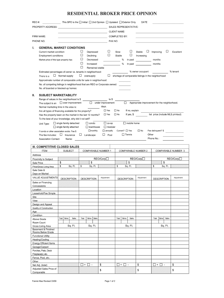  Residential Broker Price Opinion Template 1999-2024