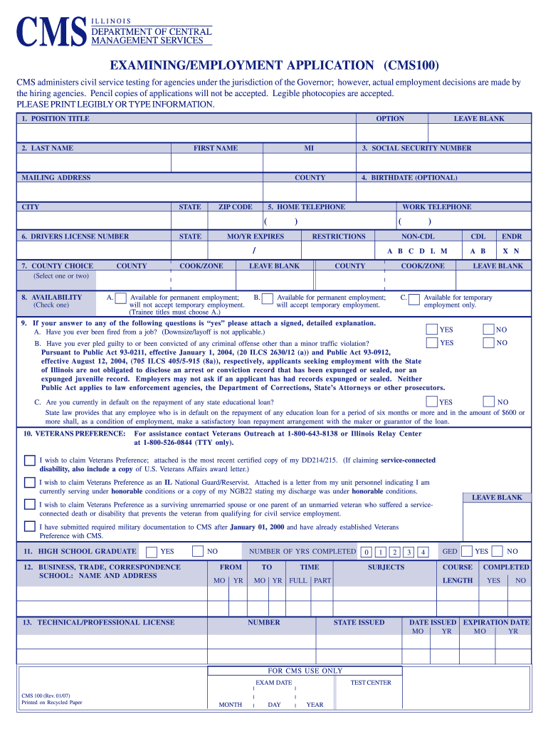 Cms 100  Form