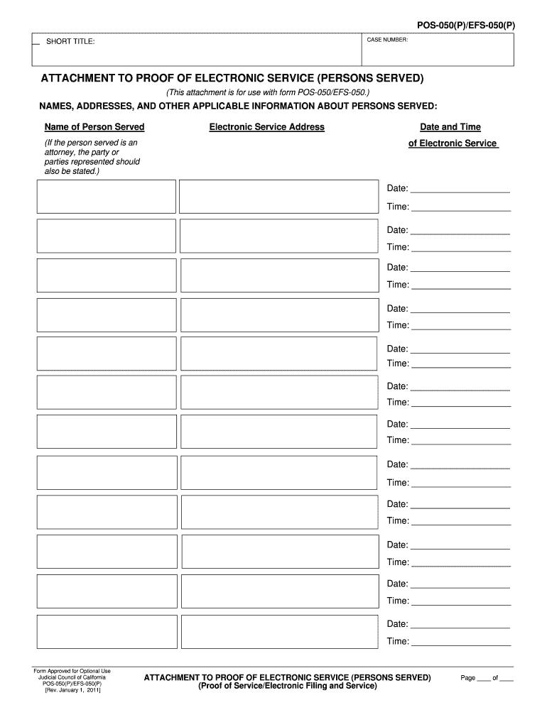 POS 050P EFS 050P Attachment to Proof of Electronic Service Courts Ca 2011