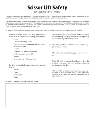 Scissor Lift Daily Inspection Checklist  Form