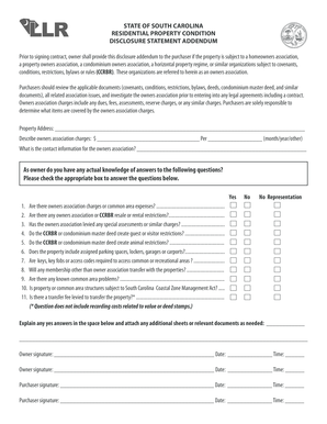 Sc Residential Property Condition Disclosure Statement Addendum  Form