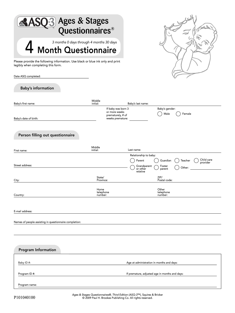 4 Month Asq Score Sheet  Form