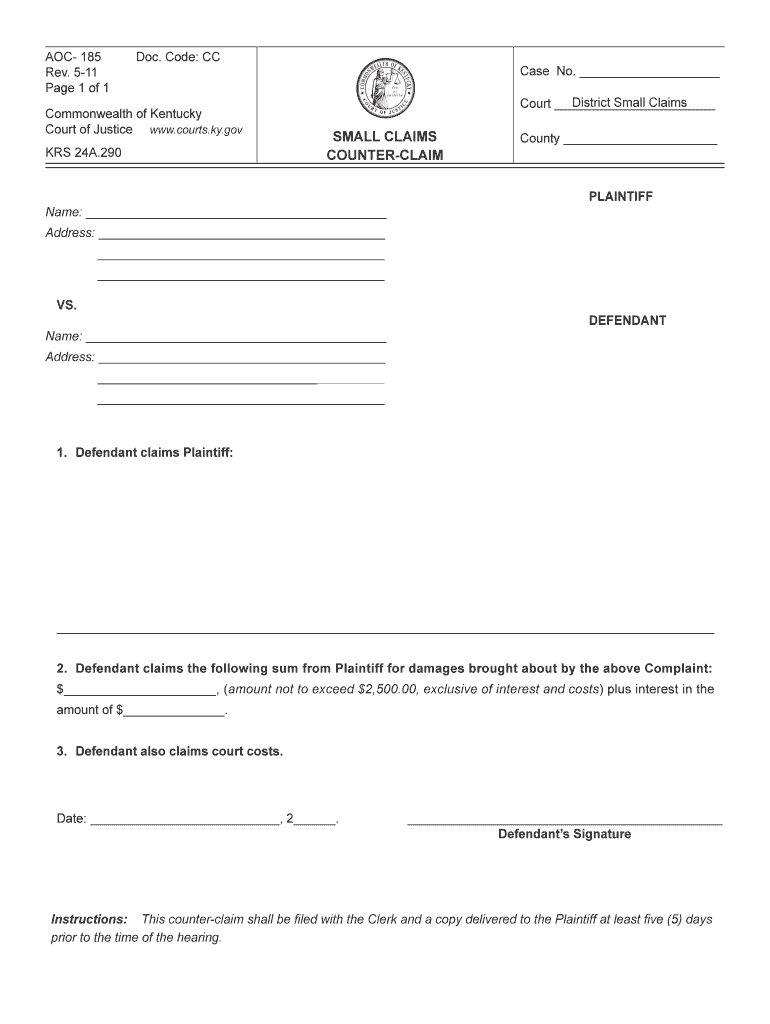 Ky Small Claims Form